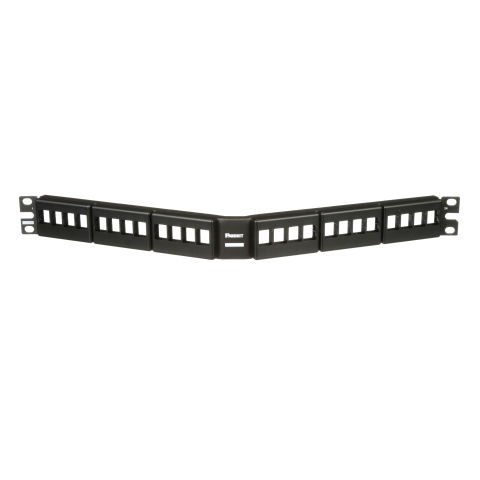 Siyah olan kapaklarla Keystone 24 bağlantı modüler açılı patch panel (1 RU).