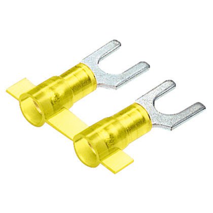 10 AWG kablo aralığı, 6. saplama boyutu - çatal terminal, naylon, huni girişi, bir metal yalıtım kavrama kovanı 12 yalıtılmıştır.