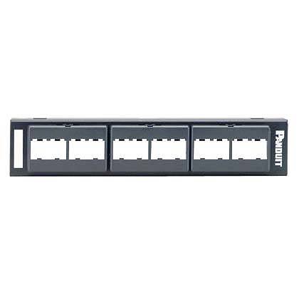 Siyah Mini Com 12 portlu modüler patch panel, 89d dirseğine bağlar.