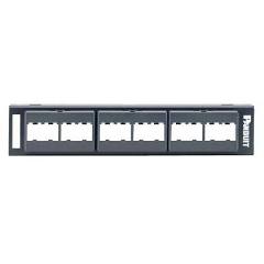 Siyah Mini Com 12 portlu modüler patch panel, 89d dirseğine bağlar.