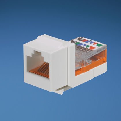 Kategori 5e, 8-konumunda, 8-telli, Keystone kılavuz-şasi bağlama girişi modülü. Elektrik Fildişi.