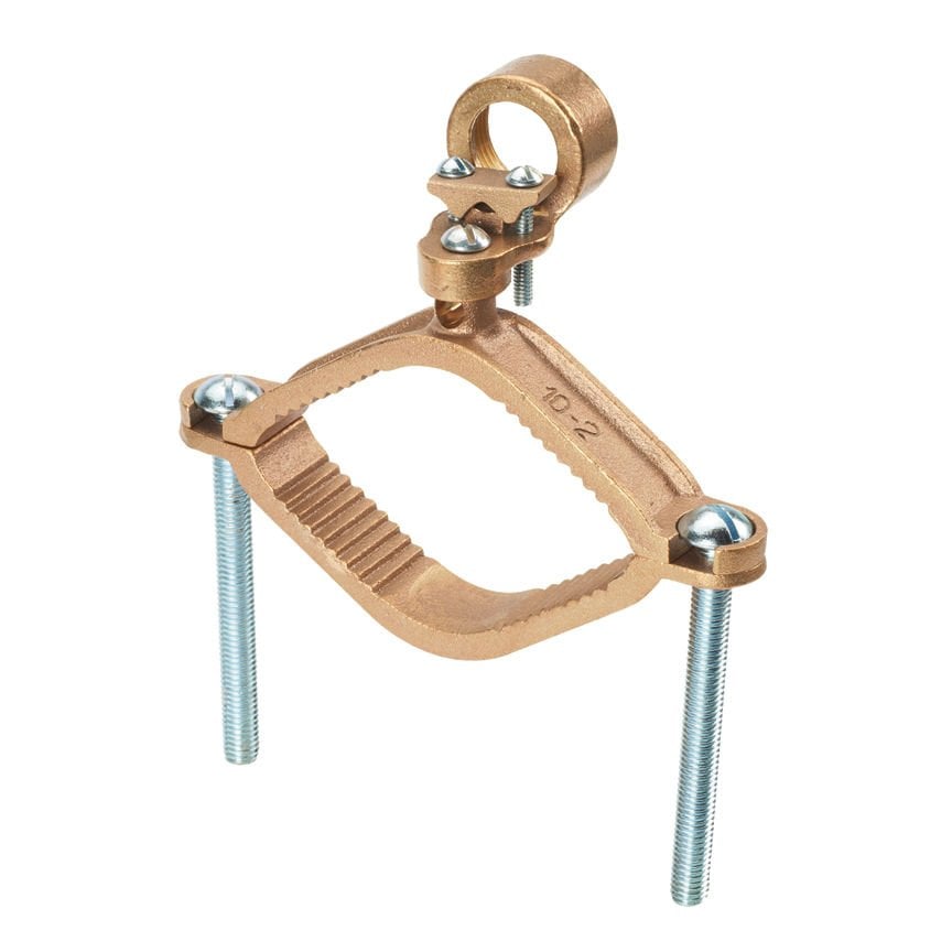 giyotinle birlikte bulunan boru Bronz topraklama kelepçesi, 10. SOL - 3/0 STR AWG iletken boyutu aralığı, 2 1/2'' - 4'' (63.5mm - 101.6mm) demir boru boyutu, 1'' (25,4 mm), boru göbek boyutunun, 4.25'' (108.0mm) boru kelepçesi vida uzunluğu.