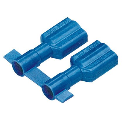 titreşime dayanıklı dişi bağlantı kesme pirinç ve kalay kaplama mesafesindedir. Tamamen mavi prim naylon muhafaza içinde izole edilmiştir. Bu 0.250 x 0.032'' bir sekme boyutuna sahiptir (6.3 x 0.8 mm) ve destekler 16-14 AWG (1.5-2.5 mm²) bir tel aralığı. 