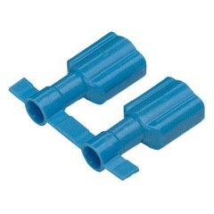 titreşime dayanıklı bir erkek bağlantı kesme pirinç ve nikel kaplama olup edilir. Tamamen mavi prim naylon muhafaza içinde izole edilmiştir. Bu 0.250 x 0.032'' bir sekme boyutuna sahiptir (6.3 x 0.8 mm) ve destekler 16-14 AWG (1.5-2.5 mm²) bir tel aralığı