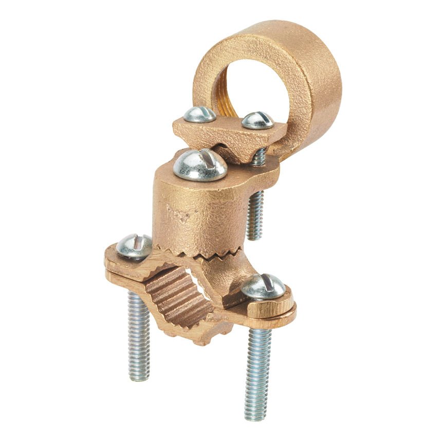 giyotin, ağır olan boru için bronz topraklama kelepçesi, 10. SOL - 2/0 STR AWG iletken boyutu aralığı, 4 1/2'' - 6'' (114.3mm - 152.4mm) demir boru boyutu, / 2'' 1 (12.7 ) boru göbek boyutunun, 5.20'' (132.1mm) boru kelepçesi vida uzunluğu.
