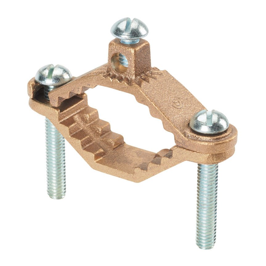 Bronz topraklama kelepçesi, ağır baz, 10. SOL - 2. STR AWG iletken boyutu aralığı, 2 1/2'' - 4'' (63.5mm - 101.6mm) demir boru boyutu, 4.25'' (108.0mm) boru kelepçesi vida uzunluğu.