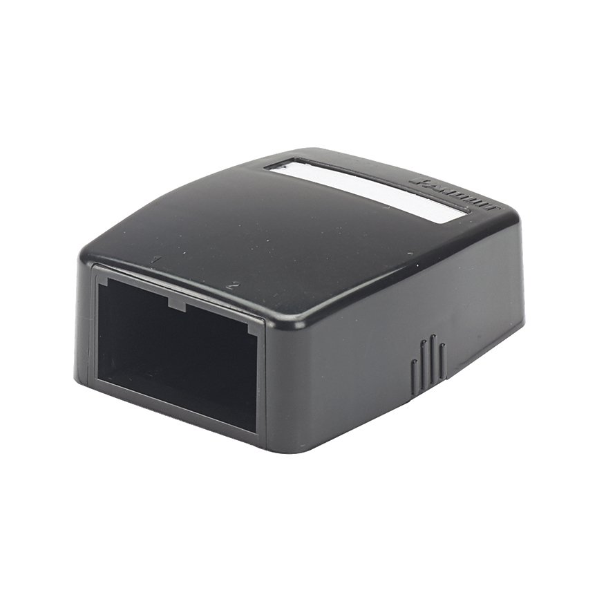 Mini Com® yüzey kutusu monte iki Mini-Com® modüllerini kabul eder. hızlı bırakma kapağı dahildir. kablo bağları, yapışkan arkalık, etiket ve etiket kapak ile temin edilmektedir. Siyah.