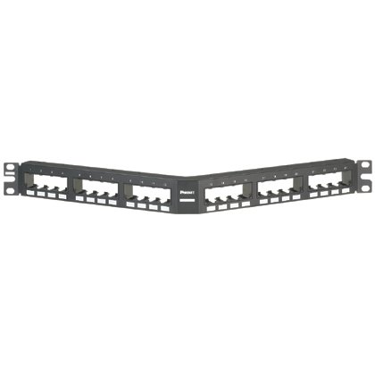 Mini Com 24 portlu modüler floş siyah açılı patch panel, (1RU) monte edin.