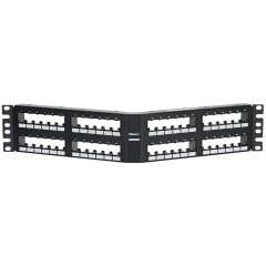 Kısa Com 48 bağlantı modüler gömme siyah patch panel açılı montaj dikey numaralandırma sekansı, limanlar, 6'da (2RU) gruplandırılmış.