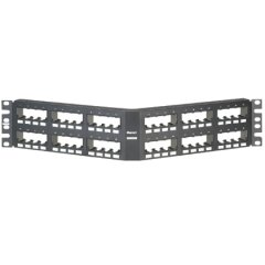 Kısa Com 48 bağlantı modüler gömme siyah açılı patch panel, (2RU) monte edilir.