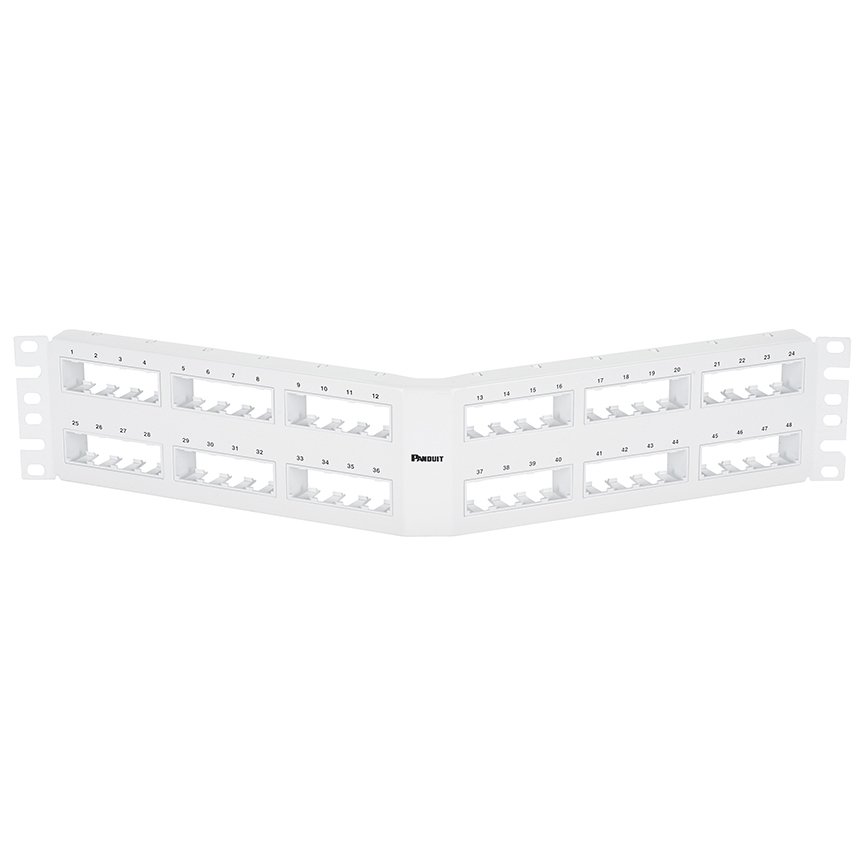 Kısa Com 48 bağlantı modüler yıkama beyaz açılı patch panel, (2RU) monte edilir.