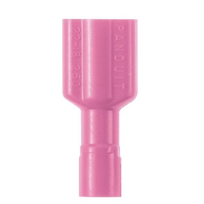 titreşime dayanıklı DiscoGrip ™ dişi bağlantı kesme pirinç ve kalay kaplama mesafesindedir. Tamamen kırmızı prim naylon muhafaza içinde izole edilmiştir. Bu 0.205 / 0.187 x 0.02'' (5.2 / 4.7 x 0,5 mm) ve destekler 22-18 AWG (0.5-1.0 mm²) bir tel aralığını