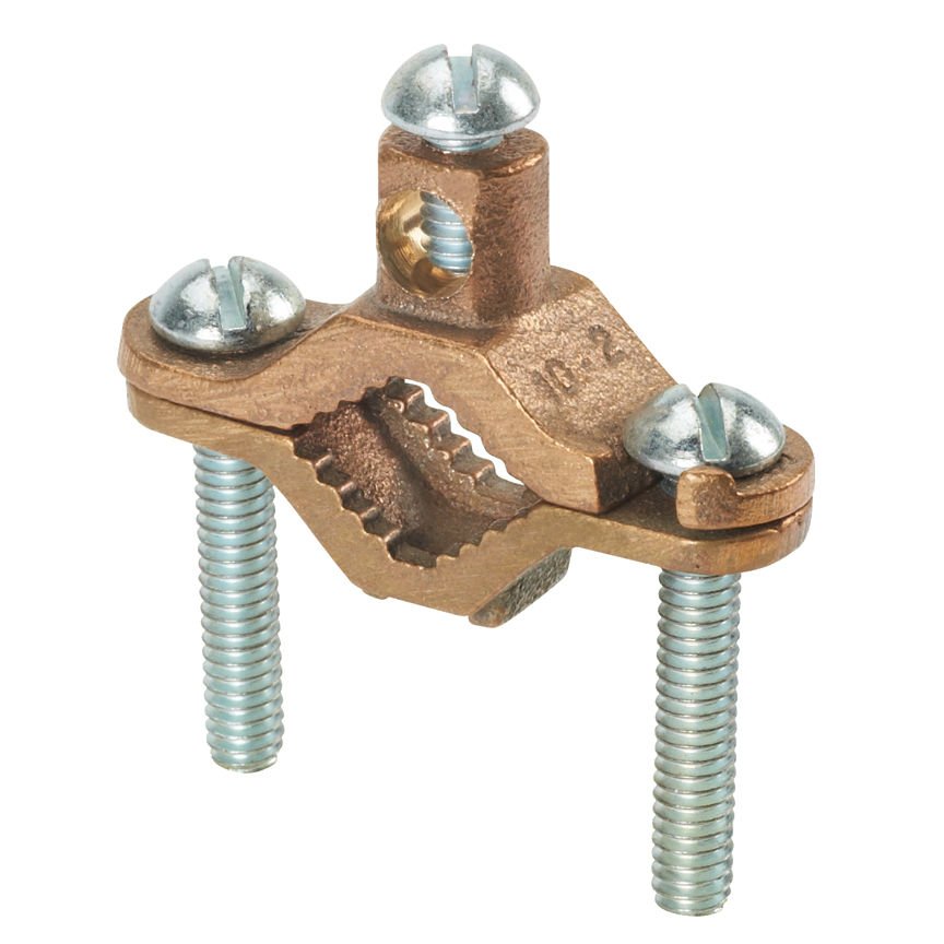 Bronz topraklama kelepçesi, Hafif, 10. SOL - 2. STR AWG iletken boyutu aralığı, 1/2'' - 1'' (12.7 mm - 25,4 mm), demir boru boyutu, 1.65'' (41.9mm) boru kelepçesi vida uzunluğu.