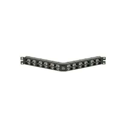 Siyah Mini Com 48 bağlantı modüler yüksek yoğunluklu açılı patch panel, etiketleme için alan, (1RU) geliştirmiştir.