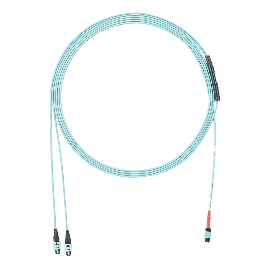 OM4 24 lif, Bağlantı, LSZH, (2) 12-elyaf Kadın PanMPO, Yöntem A, optimize edilmiş IL 5 metre, Aqua 24F MPO kadın.