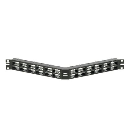 Siyah Mini Com 48 bağlantı modüler yüksek yoğunluklu açılı patch panel dikey numaralandırma sekansı (1RU) sahiptir.