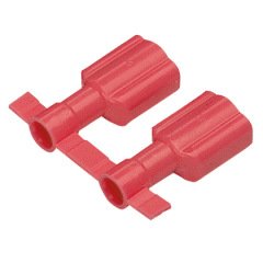 titreşime dayanıklı bir erkek bağlantı kesme pirinç ve nikel kaplama olup edilir. Tamamen kırmızı prim naylon muhafaza içinde izole edilmiştir. Bu 0.250 x 0.032'' bir sekme boyutuna sahiptir (6.3 x 0.8 mm) ve destekler 22-18 AWG (0.5-1.0 mm²) bir tel aral