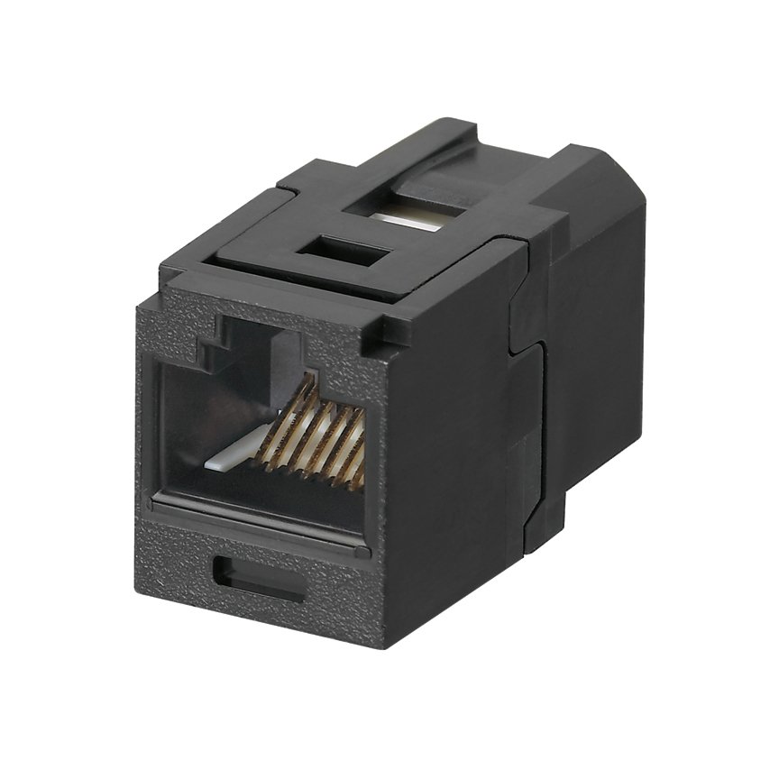 Kategori 5e, RJ45, 8-konumunda, 8 telli üniversal bağlantı modülü, siyah.