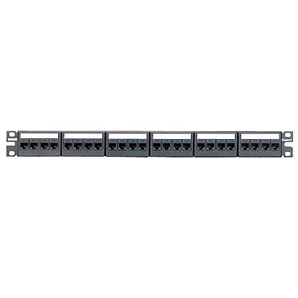 Kısa Com siyah kapaklarla 24 bağlantı modüler patch panel takımı; yirmidört Mini Com Kategori 6 jack modülleri, etiketler ve etiket kapakları, (1 RU) içerir.
