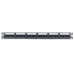 Kısa Com siyah kapaklarla 24 bağlantı modüler patch panel takımı; yirmidört Mini Com Kategori 6 jack modülleri, etiketler ve etiket kapakları, (1 RU) içerir.