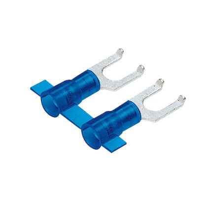 14 AWG kablo aralığı, 8. saplama boyutu - Flanşlı çatal terminal, naylon, huni girişi, bir metal yalıtım kavrama kovanı, 16 yalıtılmıştır.