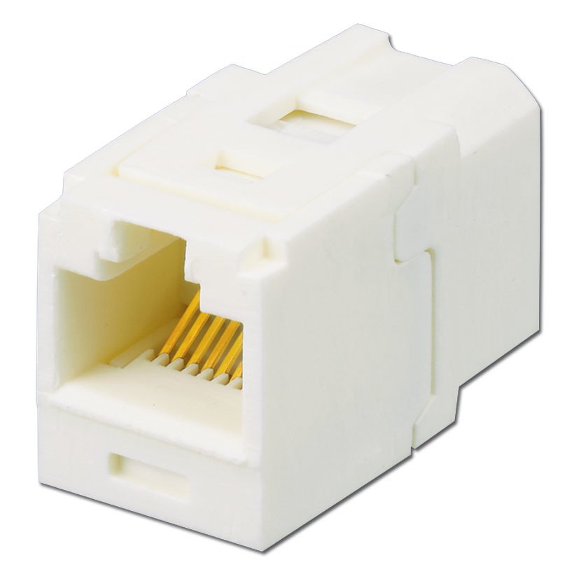 Kategori 6, RJ45, 8-konumu, 8 telli beyaz kapalı evrensel bağlantı modülü.