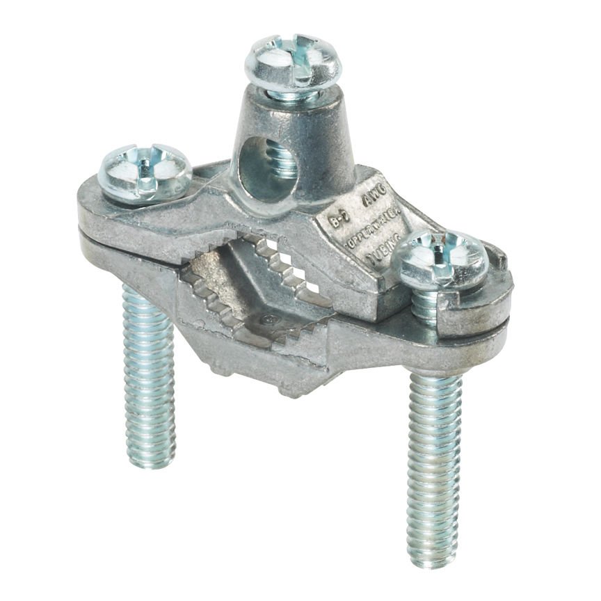 Çinko topraklama kelepçesi, 10. SOL - 2. STR iletken boyutu aralığı, 1/2'' - 1'' (12.7 mm - 25,4 mm), demir boru boyutu, 1.65'' (41.9mm) boru kelepçesi vida uzunluğu.