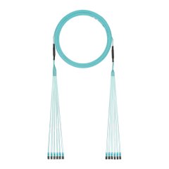 OM4 12 fiber iç küçük çaplı gövde kablo düzeneği olup, düşük duman sıfır halojen (LSZH) Std LC dupleks LC çift yönlü, puan. İL., Bir ucunda, Aqua, 45 metre bir çekme gözle.