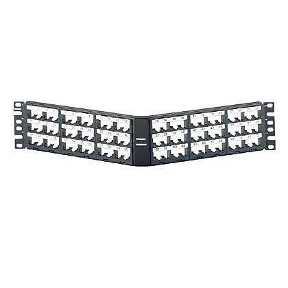Mini Com etiket ve etiket kapaklı, siyah kapaklarla atch paneli açılı modüler 72-port, (2RU).