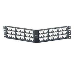 Mini Com etiket ve etiket kapaklı, siyah kapaklarla atch paneli açılı modüler 72-port, (2RU).