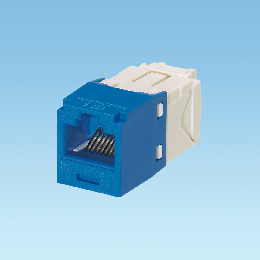 Kategori 6, RJ45, 8-konumunda, 8-tel, genel, aşınmaya dirençli bir UTP girişi modülü mavi.