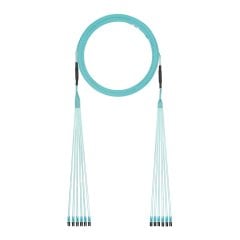 OM4 12 fiber iç küçük çaplı gövde kablo düzeneği olup, düşük duman sıfır halojen (LSZH) Std LC dupleks LC çift yönlü, puan. İL., Bir ucunda, Aqua, 95 metre bir çekme gözle.