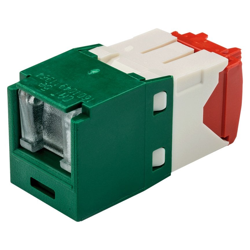 Kategori 5e, RJ45, 8-konumunda, 8-tel yay, Kriko modülü kepenk. Yeşil.