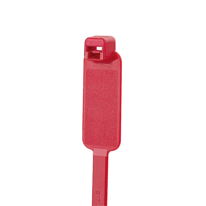 Tüm-Ty® işaretleyici bağı, sarma, standart kesiti, 7.4 (188mm) uzunluk x .87 .44 (11.1 x 22.1mm) işaretleyici yazma ilgili alan kırmızı naylon 6.6,.