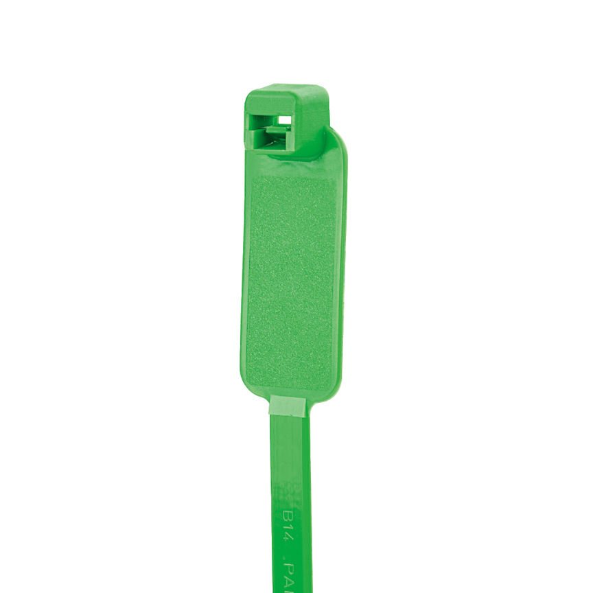 Tüm-Ty® işaretleyici bağı, sarma, standart kesiti, 7.4 (188mm) uzunluğu, .44 x .87 (11.1 x 22.1mm) işaretleyici yazma ilgili alanda yeşil naylon 6.6,.