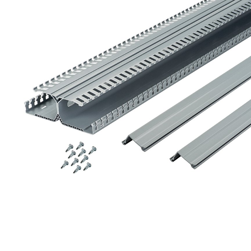Panduct® PanelMax, DİN rayı kablo kanalı (baz, kapakları ve DİN rayı bağlantı elemanları), 2 yüksekliği, PVC, açık gri.