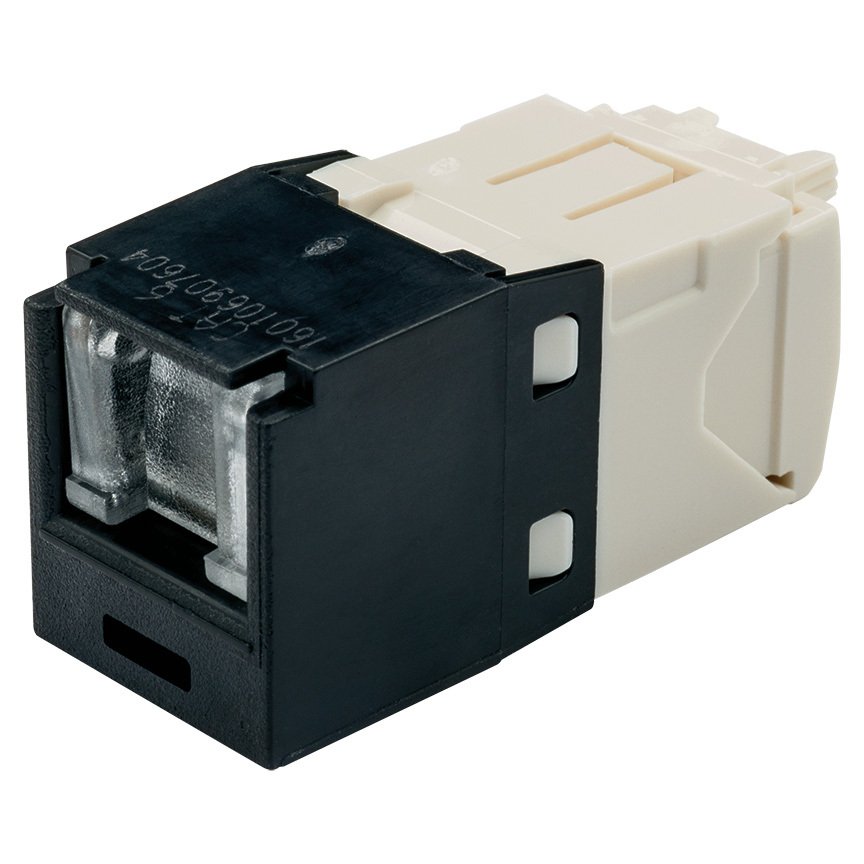 Kategori 6, RJ45, 8-konumunda, 8-tel yay, Kriko modülü kepenk. Siyah.