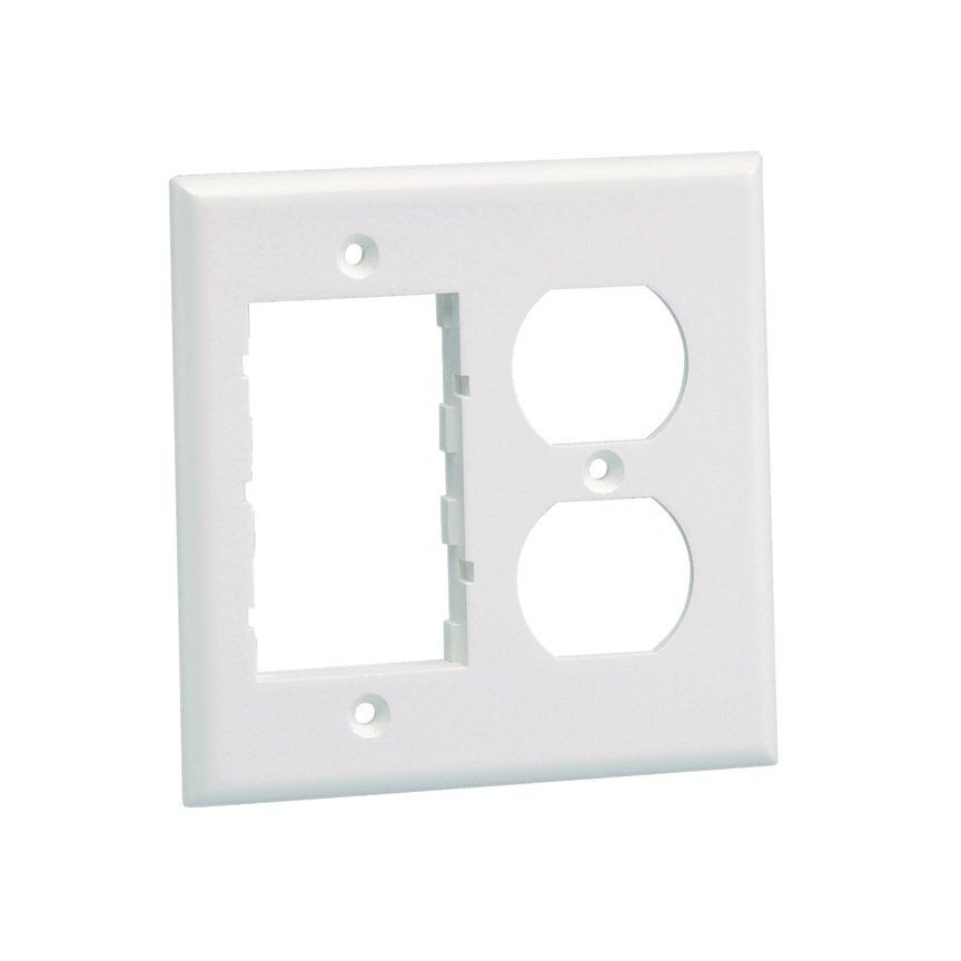 Bir NEMA standart Kapaklar 106 çift yönlü elektrik priz ve kabul PANDUIT® Mini Com® 1/2 boy, 1/3 boy ve 2/3 boy ekler. Ürün uygulama için referans LD profil kanal bölümü, Kapalı Beyaz memnun.