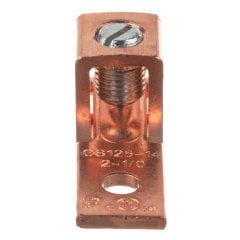 Tek bir delik, bakır, tek kovan, düz dil kulağı, oluklu vida, 2. yüzer - 1/0 AWG, 1/4 (6.4mm) saplama deliği.