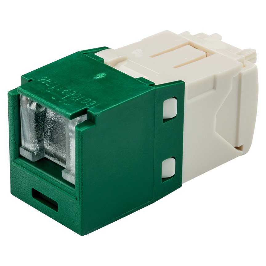 Kategori 6, RJ45, 8-konumunda, 8-tel yay, Kriko modülü kepenk. Yeşil.