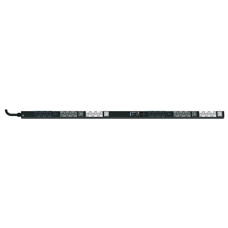 PDU Raf SmartZone ™ G5 İzlenen giriş (MI Serisi), 16 bir 3-faz, 415V, (36), bir C13 ve (6) C19 kaplar, IEC 60.309 3P + K + E 6h 16A fiş ve önlemler 68,898 ''U x 2.047'' W x 2.1'' D (1750.1mm x 50.8mm x 53.3mm) Renk:. Siyah