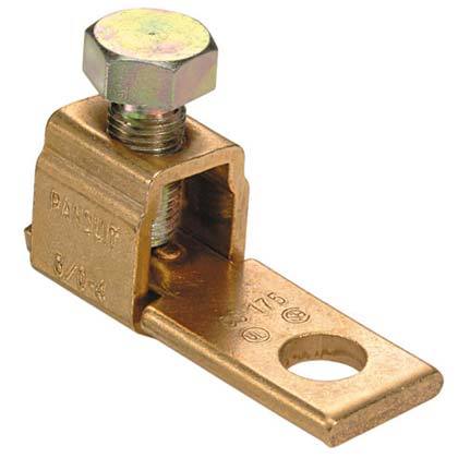 Tek bir delik, bakır, tek kovan, düz yüzer dil çıkıntısı, oluklu vida, 14 # - 6 AWG, 3/16 (4.8mm) saplama deliği.