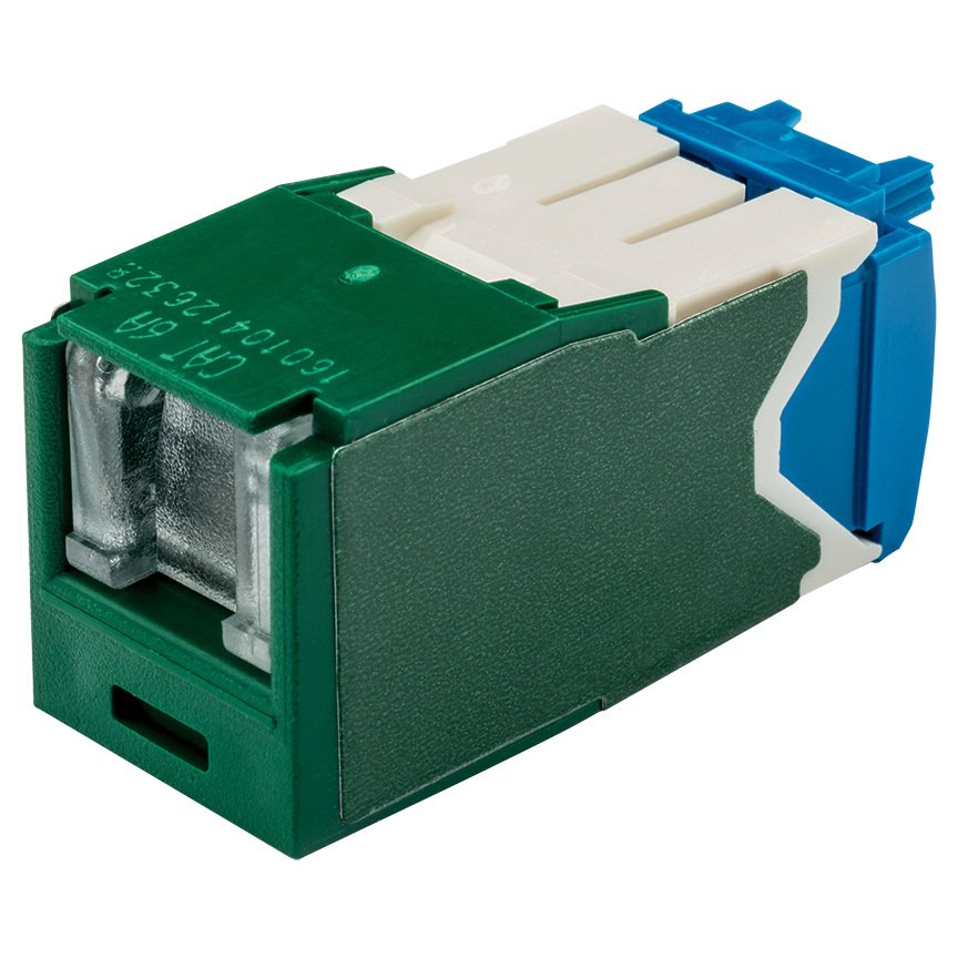 Kategori 6A, RJ45, 8-konumunda, 8-tel yay Yeşil, Kriko modülü kepenk.