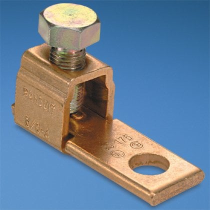 Tek bir delik, bakır, tek kovan, düz dil kulağı yüzen 14 # - # 4 AWG, 1/4 (6.4mm) saplama deliği.
