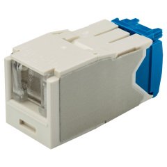 Kategori 6A, RJ45, 8-konumunda, 8-tel yay, Kriko modülü, tam beyaz olmayan bir kepenk.