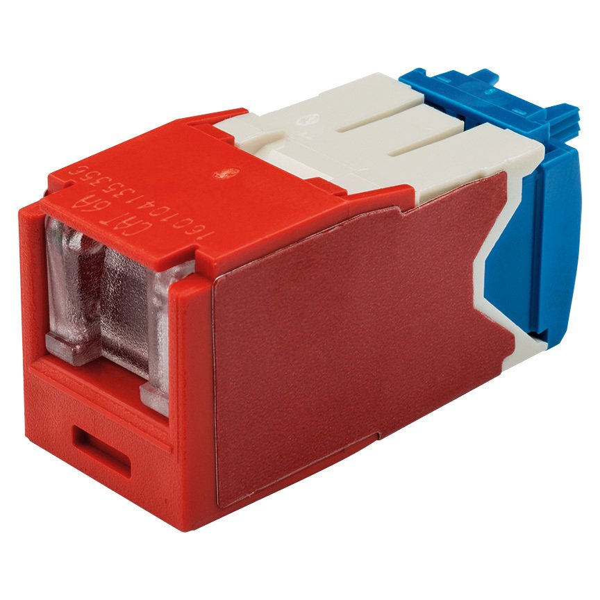 Kategori 6A, RJ45, 8-konumunda, 8-tel yay Kırmızı, Kriko modülü kepenk.