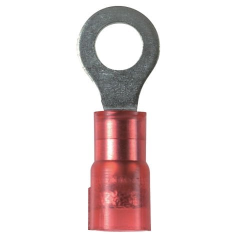 Halka terminal, 22-18 AWG, 6. saplama boyutu, dar dil, huni girişi, naylon izole bulk paket.